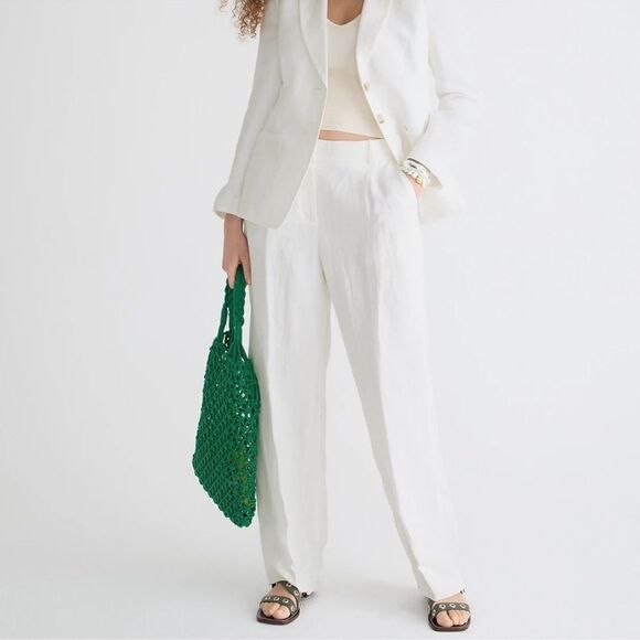 J. Crew Linen Pleasted Wide Waisted Pants in Light Khaki Size 0 Nwot - Picture 1 of 8